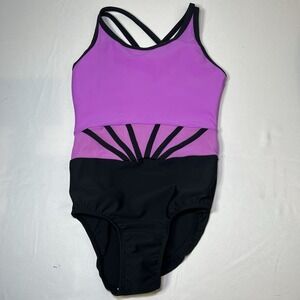 Girls 8 Every Turn Tank Leotard Dance Gymnastics Bright Purple Accent Stripes